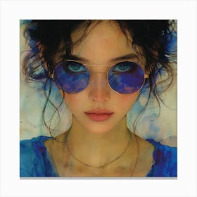 Watercolor Of A Girl Wearing Sunglasses Canvas Print