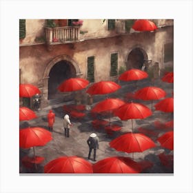 Red Umbrellas In Italy 2 Canvas Print