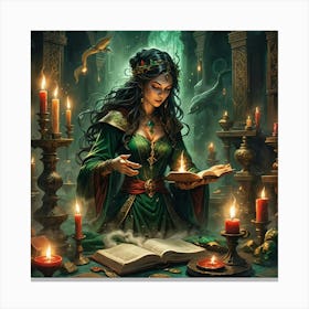 Witch Reading A Book Canvas Print