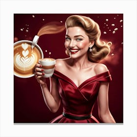 Retro Girl With Cup Of Coffee Canvas Print
