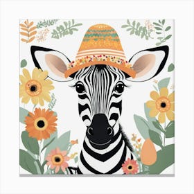 Floral Baby Zebra Nursery Illustration (16) Canvas Print