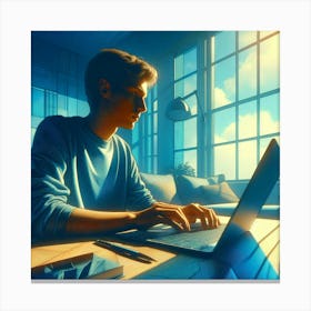 Portrait Of A Young Man Using A Laptop Canvas Print