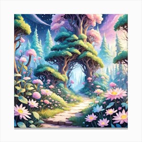 A Fantasy Forest With Twinkling Stars In Pastel Tone Square Composition 258 Canvas Print