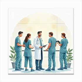 A Calming Watercolor Image Of A Medical Team Collaborating In A Healing Environment 1 1 Canvas Print