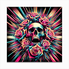 Skull And Roses 80's Canvas Print