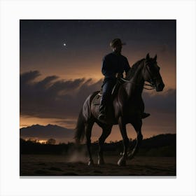 Horseback Riding At Night Canvas Print