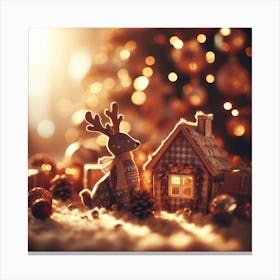 Christmas House With Reindeer Canvas Print