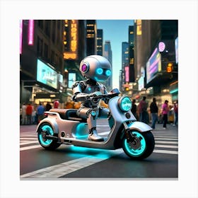 Robot On A Scooter Canvas Print