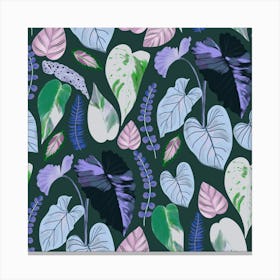 Tropical Leaves Blue Canvas Print