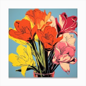Andy Warhol Style Pop Art Flowers Freesia 4 Square Canvas Print