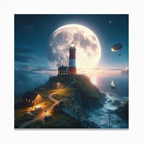 Lighthouse By The Sea Canvas Print