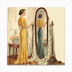 Woman Looking In The Mirror Canvas Print