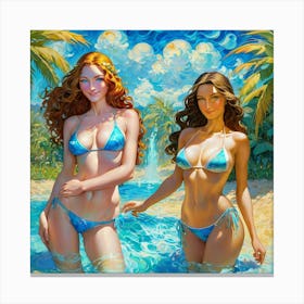 Two Women In Bikinis Canvas Print