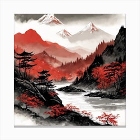 Chinese Landscape Mountains Ink Painting (93) Canvas Print