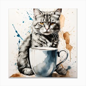 Cat With A Cup Of Coffee Canvas Print