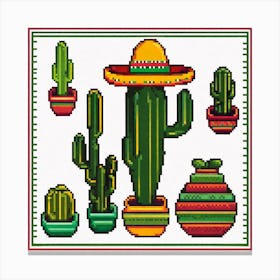 Cactus Cross Stitch Canvas Print