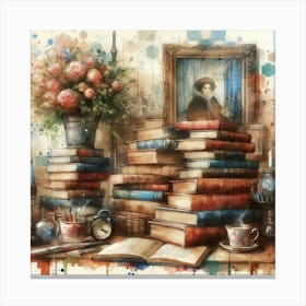 Books And Flowers 1 Canvas Print