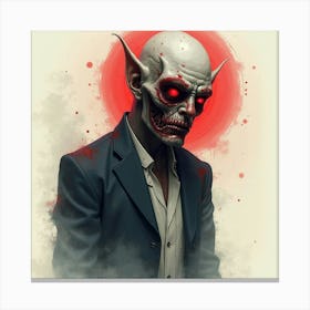 Horror Fiend With Blood Red Eyes, Watercolor, Chilling Tones 1 Canvas Print