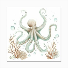 Storybook Style Octopus Making Bubbles 1 Canvas Print
