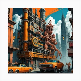 Steampunk Streetscape Cubism Style Canvas Print