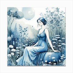 Blue Girl In The Woods Canvas Print