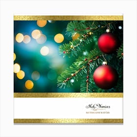 A Festive Greeting Card Photo Design Featuring A Sparkling Gold Framed Tree Branch Captured In Vivi (5) Canvas Print