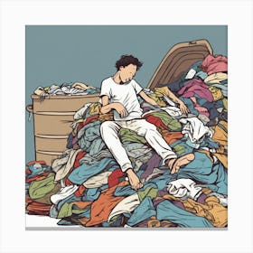 Man In A Pile Of Clothes Canvas Print