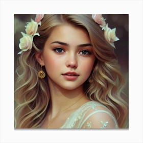 Beautiful Girl With Flowers Canvas Print