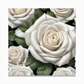 White Roses On Black Background Canvas Print