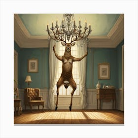 Deer In A Chandelier 3 Canvas Print