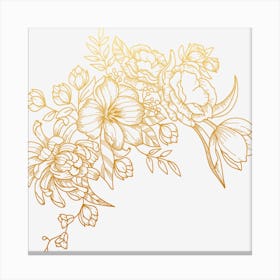 Gold Floral Design On Black Background Canvas Print