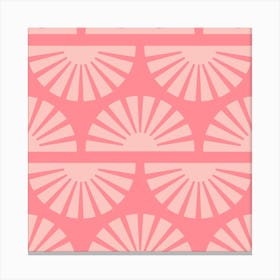Geometric Pattern With Light Suns On Vibrant Pink Square Canvas Print