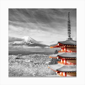 Lovely View Of Mount Fuji With Pagoda In Colorkey Canvas Print