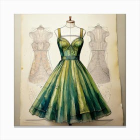 Firefly Frock, Watercolor, Illustration, Paper, Recycled Materials, Fashion Design, Sketch, Detailed (10) Canvas Print