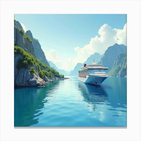 Elegant Cruise Ship In Watercolor Sunlit Bay 1 Canvas Print