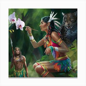 A Captivating Scene Of A Woman Painting An Orchi Canvas Print