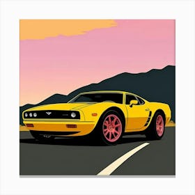 Yellow Sports Car On The Road Canvas Print