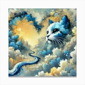 Blue Cat In The Clouds Canvas Print