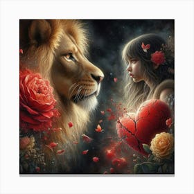 Lion And Girl 2 Canvas Print