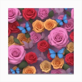 3d Roses And Butterflies Canvas Print