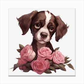 Dog With Roses 2 Canvas Print