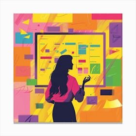 Illustration Of A Woman Looking At A Board Canvas Print