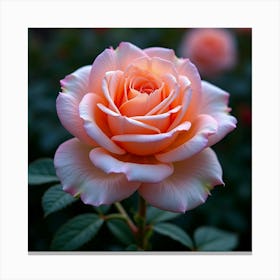 A Dreamy Rose With Petals Of Flowing, Iridescent Patterns Blooming In A Magical Garden Canvas Print