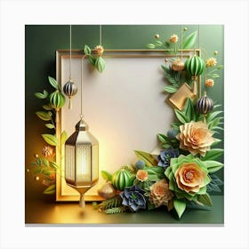 Frame With Flowers And Lantern Canvas Print