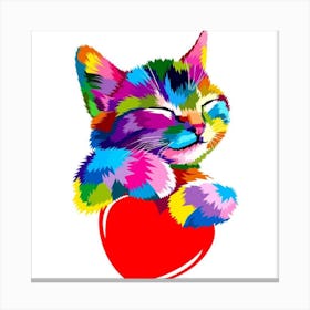 Colorful Cat With Heart Canvas Print