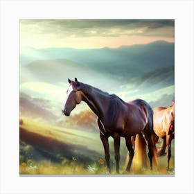 Horses In The Field Canvas Print