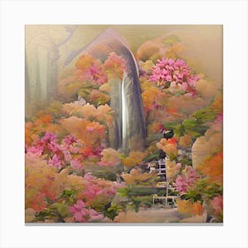 Waterfall In A Japanese Garden Canvas Print