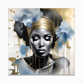 Afro-American Woman Gold and watercolor splatter Canvas Print