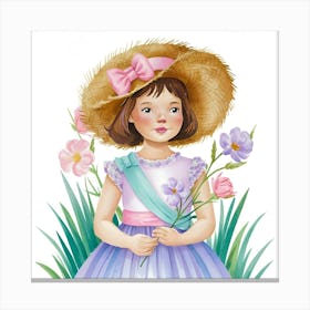 Little Girl With Flowers 3 Canvas Print