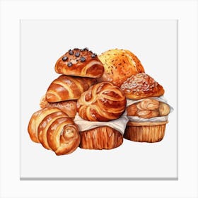 Watercolor Buns And Pastries Canvas Print